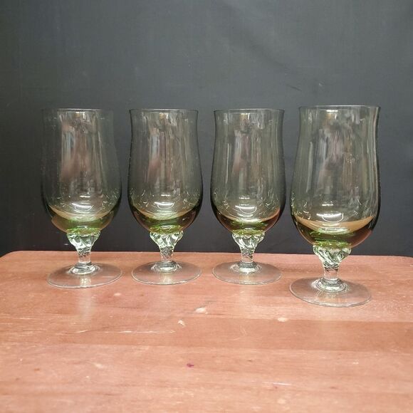VTG Sasaki Coronation Light Green Tea Glasses Goblets 6 3/8" - Picture 4 of 8